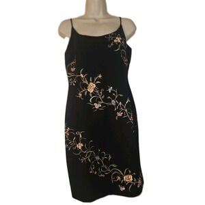 MAGGY LONDON PETITES Black Embroidered Floral Sleeveless Sheath Dress Womens 8P